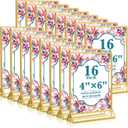 Gold Acrylic Sign Holder 4x6, 16 Pack Wedding Gold Frame Table Number Holders Vertical, Clear Picture Frames Flyer Stands Tables Menu Holder, Double Photo Paper Display Holder for Party, Home, Office