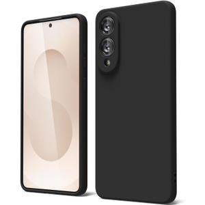 oakxco for Samsung Galaxy S25 Edge Phone Case Liquid Silicone, Cute Thin Slim Grip Soft Rubber Gel for Women Men, Smooth Matte Plain Solid Color Girly Simple Case with Camera Cover Protection, Black