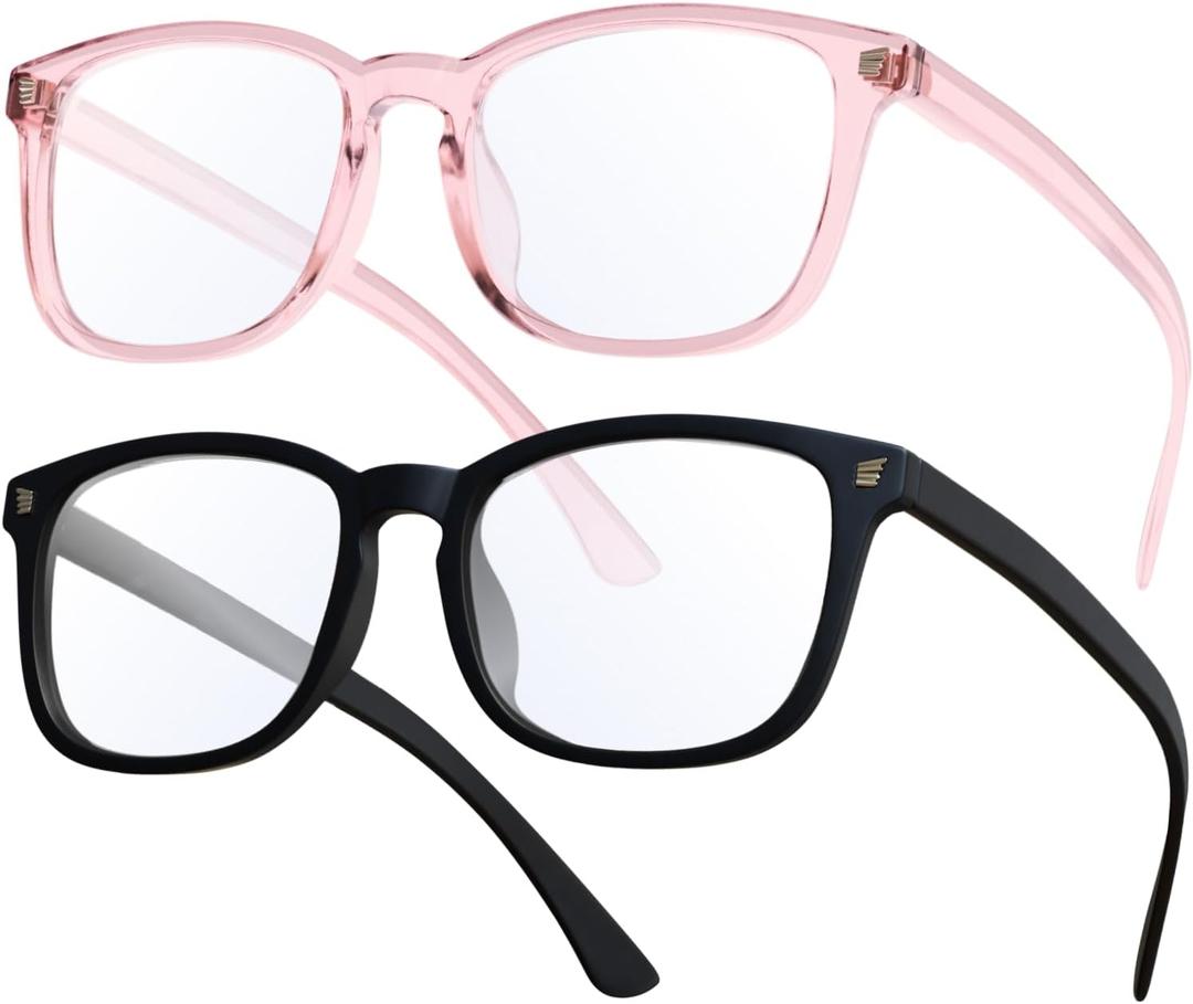 livho High Tech Blue Light Glasses - Advanced 99% Blue Light Blocking Computer Glasses - Anti Eyestrain & UV Glare Protection (*B7 Matte Black+clear Pink)