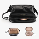 DOJUNS Cosmetic Travel Bag, Double Layer Large Makeup Organizer Leather Waterproof Toiletry Bag for Women Girls (Black)