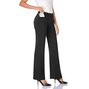 Tapata Women's 28''/ 30''/ 32''/ 34'' Stretchy Bootcut Dress Pants with Pockets Tall, Petite, Regular for Office Work Business 28", Black, L