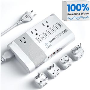 [Game-Changer] DOACE 500W Max 220V to 110V Converter, 50Hz to 60Hz Voltage Converter for European Travel, 100% Pure Sine Wave Power Converter US to Europe for CPAP Hair Straightener Laptop Cell Phone (White)