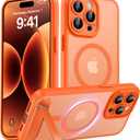Magnetic Compatible with iPhone 15 Pro Max Case, [Built-in Kickstand][Full Camera Protection][Compatible with MagSafe][Anti-Fingerprint] Shockproof Phone Case for iPhone 15 Pro Max 6.7",Orange