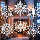 8Pcs Large White Snowflake Ornaments, 12''Big Plastic Christmas Ornaments, Hanging Snowflake Decorations for Christmas Tree Decorations Winter Decoration Indoor Outdoor Holiday Decor Craft Snowflakes