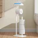 Kitsure Toilet Paper Holder Free Standing  Rustproof Metal Toilet Paper Stand for 4 Rolls with Anti-Slip Base and Shelf for Phone & Small Items, Bathroom Organizers and Storage, White