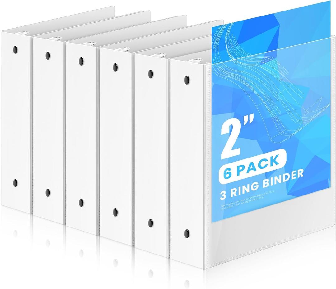 Henoyso 6 Pcs 2 Inch Mini 3 Ring Binders with Clear Front View Cover, Round Ring White A5 Binders Bulk Pack for School Office, Holds up to 490 Sheets, 5.5 x 8.5 Paper Half Letter Pages Organizer