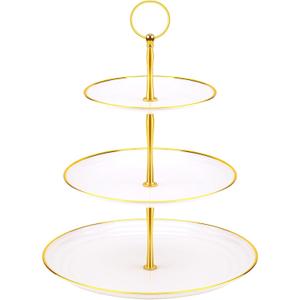 PinCute Cupcake Stand Holder - 3 Tier Cup Cake Dessert Tower, Plastic Tiered Serving Tray&Metal Rod for Birthday Party, Baby Shower and More (White)