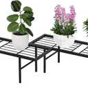 2 Pack Black Metal Plant Stands, Versatile for Indoors & Outdoors, Ideal Multi-Plant Display Rack for Windowsills, Patios, & Balconies