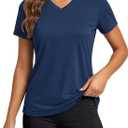 MAGCOMSEN Women's Workout Tops Short Sleeve UPF 50+ Athletic Shirts Quick Dry V-Neck T-Shirt Moisture Wicking Gym Tee, Small