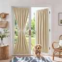 RYB HOME 100% Blackout French Door Curtain for Sidelight Glass Window No Coating - Privacy Assured Thermal Insulated Room Darkening Drapes for Sidelight Window, W 26 x L 72, 1 Panel, Biscotti Beige