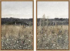 InSimSea 2 Pcs Framed Wall Art Vintage Landscape Decor, Meadow Scenery Paintings Above Bed Wall Decor, Canvas Prints, Living Room Bedroom Office Farmhouse Decorations, 16"x24" Set of 2