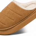 SHIBEVER Fuzzy Slippers Women Indoor: Memory Foam Warm House Shoes - Slip On Closed Toe Comfy Bedroom Slippers Women Size 42-43, Brown