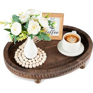 Wooden Decorative Tray-1611.8in Wood Beaded Coffee Table Decor Tray, Rustic Farmhouse Decor Tray for Living Room, Bathroom, Kitchen Dining Table, Serving Tray Home Decor