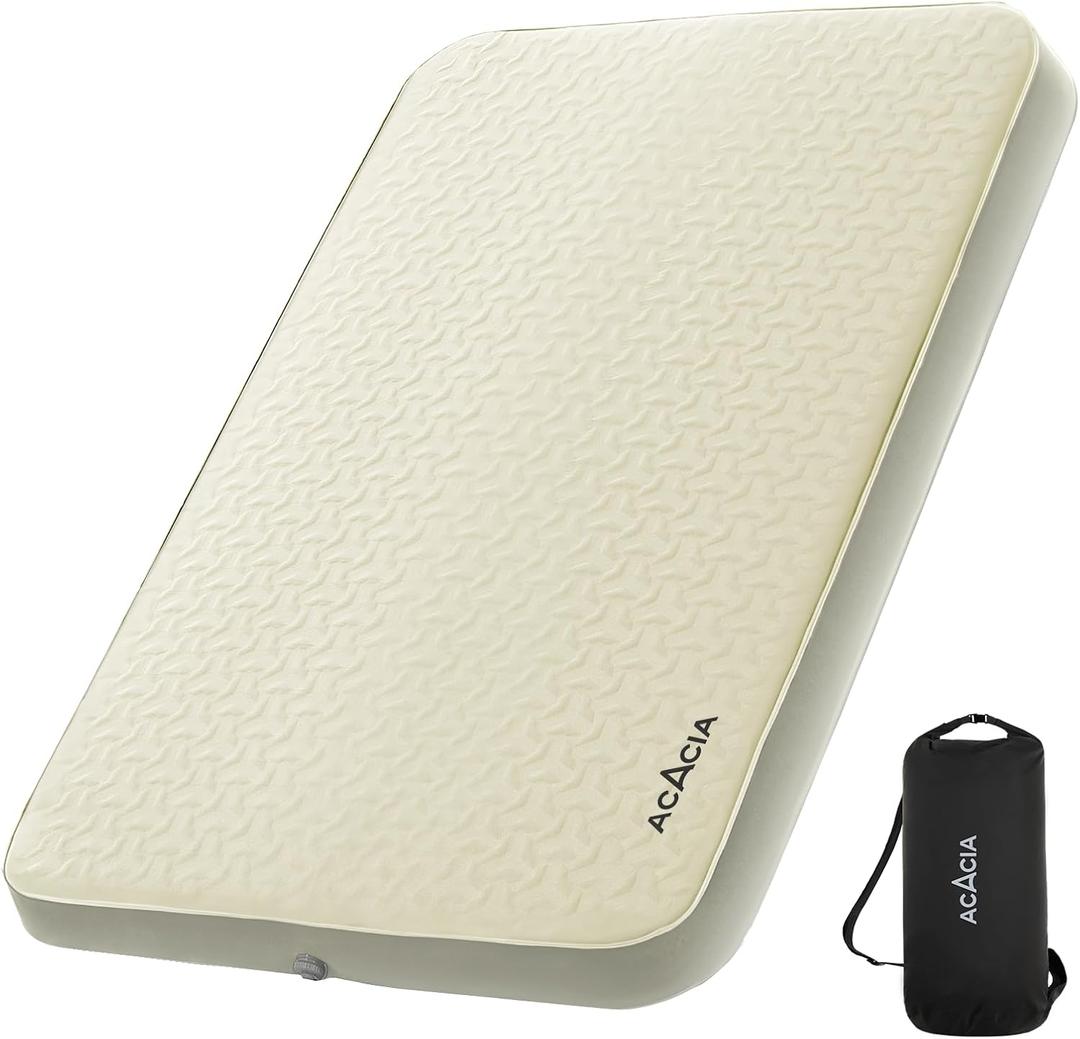 ACACIA 4.3" Thick Self Inflating Sleeping Pad with Foam | Innovative Y-Shaped Telescopic Structure | Ultraportable Camping Mattress | Outdoor Compact Air Mat for Tent Car | (Full, Light Beige)