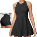 Heathyoga Womens Tennis Dress with Shorts Underneath Athletic Dress for Women Summer Romper Dresses with Pockets Golf Outfits (Large, Black)
