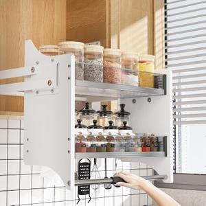 22-35.8 Inch Pull Down Shelf for Kitchen Upper Cabinet, 2-Tier Pull Down Cabinet Organizer, 22-24 Inch Width (White)