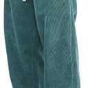 Mens Corduroy Casual Pants Fashion Loose Fit Wide Leg Pants Straight Sweatpants Elastic Waist Drawstring (Large, Peacock-blue)