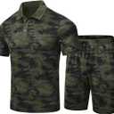 MoFiz Mens Short Sets Outfits Sweatsuits Two Piece Outfits Summer Sets Comfortable Shorts/Shirt Camo (Green, XXL)