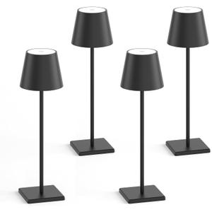 4-Pack LED Rechargeable Table Lamp, Battery Desk lamp 3W 6000mAh Battery Operated Stepless Dimming Modern Portable Table Light for Restaurant/Dinner/Bedroom/Outdoor IP54 Waterproof (Black)