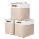DULLEMELO Large Storage Baskets for Organizing, Canvas Storage Bins Big Baskets With Handles for Shelf Clothes Empty Gift Basket (White&Khaki)
