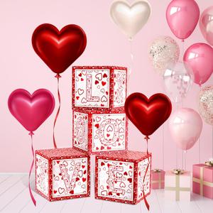 4 Pcs Valentines Day Balloon Box Valentines Day LOVE Balloon Box School Party Decorations Balloons Boxes for School Classroom Bedroom Preschool Party Decorations