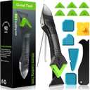 Caulking Tool 5 in 1 Silicone Caulking Grout Removal Sealant Finishing Tool with Grout Scraper, 6 Exchange Silicone Pads, Adhesive Residue Scraper Seam Repair Kit for Kitchen Bathroom (Green)