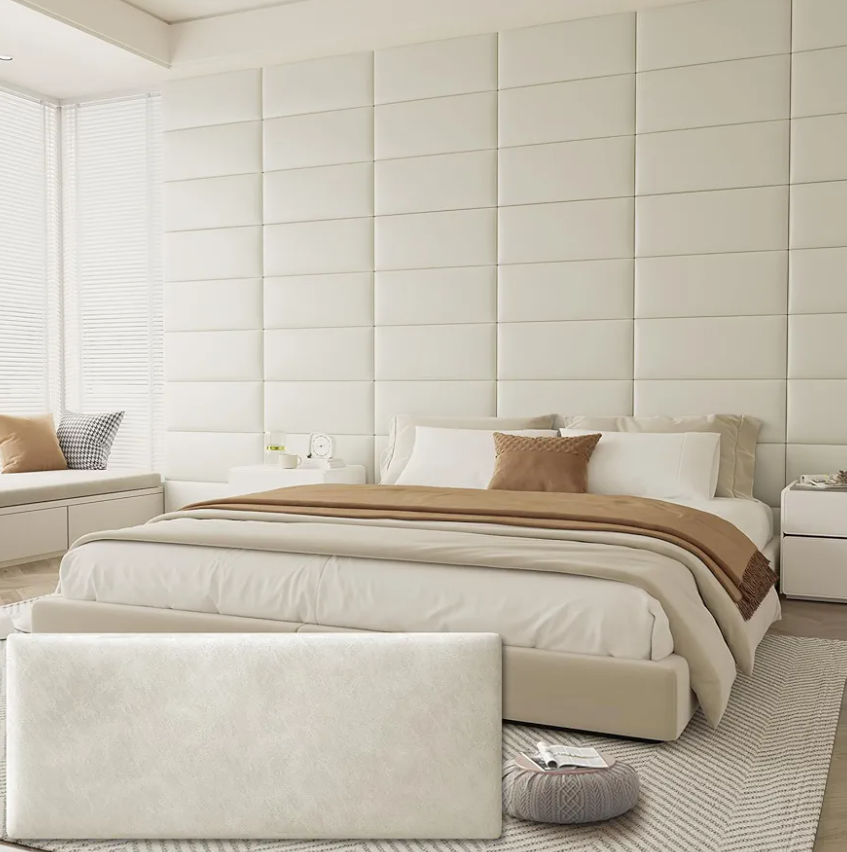 Upholstered Headboard for Queen Size Bed, Wall Mounted & Peel and Stick Headboard, Soundproof DIY Wall Panels, Leather Head Board in Modern Design for Bedroom (9 Panels, Each 23.62"x9.84")