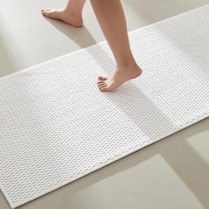 Bathroom Runner Rug, Long Bath Mat Washable Thin Quick Dry Low Pile Bathroom Runner Rugs 24 x 60 Non Slip, White 24"x60"