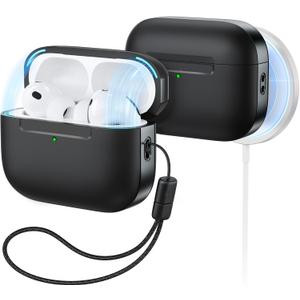 ESR for AirPods Pro 3 Case (USB-C), Compatible with MagSafe, Magnetic Lid Lock, Full Drop Protection Cover with Lanyard, Pulse Series, Black
