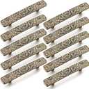 10 Pcs Vintage Bridge Cabinet Drawer Pulls 3" Hole Center Antique Drawer Pulls Bronze Peony Solid Cast Vintage Cabinet Handles with 20 Screws for Kitchen Cabinets Cupboard Closet