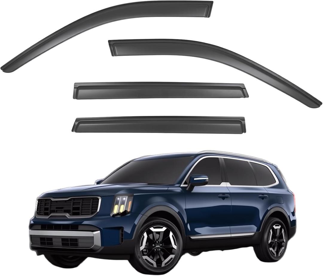Window Visors Rain Guards fits 2020-2026 Kia Telluride, Out-Channel Side Window Wind Deflectors Vent Shades Accessories, Dark Smoke 4 Pcs, 2021 2022 2023 2024 2025