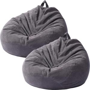 Tranqun 2 Pcs Bean Bag Cover Chair Cover Soft Corduroy Stuffed Animal Bean Bag Storage for Adults Indoor Bedroom Organizing Plush Toys, (200l, Dark Grey)