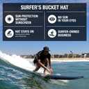 Surf Bucket Hat with Chin Straps - Stays On for Wipeouts and Duck Dives - Sun Protection Without Messy Sunscreen (Black, M)