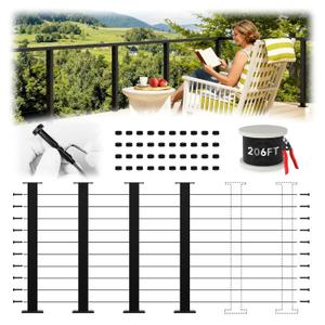 36" 12-20FT Swageless Modular Black Cable Railing System Post Kit with 4 Level Posts, Patent Reusable Cable Railing Kit, T304 Stainless Steel, Upgraded Powder Coated for Outdoor Decks