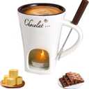 Fondue Cup, Chocolate Melting Fondue Mugs Set of with Forks and Candle, Ceramic Chocolate Melting Cup, Mini Chocolate Fondue Cups Set For Date Night Birthday Wedding Gifts (White)