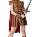 Colorful House warrior costume girls viking costume kids knight medieval armor cosplay outfits (X-Large, Brown)