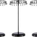 SINJEUN 3 Pack Rotating Necklace Holder, 14 Inch Metal Jewelry Organizer Display Stand with 23 Hooks, Black