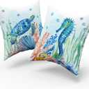 Giwawa Coastal Ocean Pillow Covers Set of 2, Sea Turtles Seahorse Decorative Throw Pillow Cases 16"x16", Watercolor Marine Animals Double Sided Square Cushion Covers for Sofa Couch Bed Car