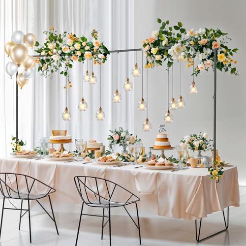 Almirantra Over The Table Rod Stand with Clamps, Adjustable 29"-44" Tall 46"-98" Length, Table Arch Stand for Wedding Birthday Party Anniversary Halloween Christmas Decoration Supplies(Black)