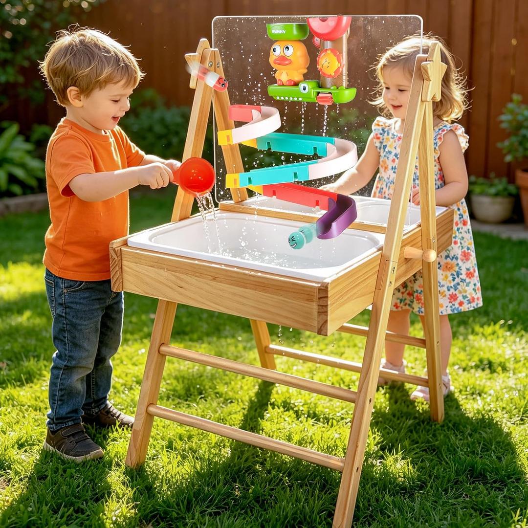 4in1 Water Table for Toddlers 1-3,Wooden Sensory Table&Sand Table for Kids