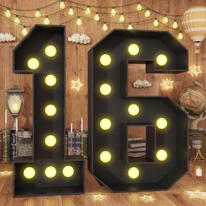 Froova 4ft Light Up Numbers 16 Large Numbers Marquee with Lights for 16th Birthday Party Boys Girls Pre-Cut Frame Mosaic Number Lights Sign 16 Cardboard Giant Cut-Out Thick Foam Board Sign Anniversary