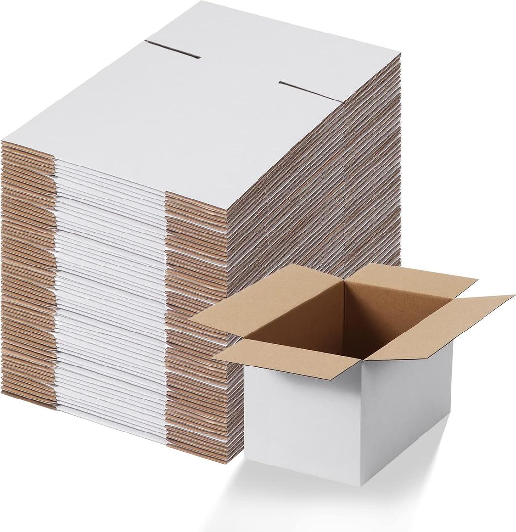 Calenzana 10x6x6 Shipping Boxes Set of 40, White Corrugated Cardboard Box for Mailing Packing Gifts Small Business