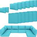 14 Piece Outdoor Patio Cushion Cover Replacement, Waterproof Patio Cushion Covers, Outdoor Furniture Cushion Covers Set for 6 Seat Wicker Rattan Sofa (Blue)