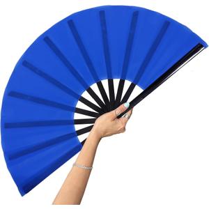 2 x 13inch Large Rave Fan Popping Fan Clacking Fans for Line Dancing,Hand Fans for Women Foldable,Boots on The Ground Fan,Portable for Outdoor,Wedding,Party,Decoration(Blue,1 Pack)