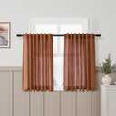 Terracotta Linen Textured Kitchen Curtains 45 Inch Length 2 Panel Set Back Tab Pocket Boho Small Bathroom Window Curtains Semitransparent Sheer Lightweight Short Curtain for Cafe Basement 52x45