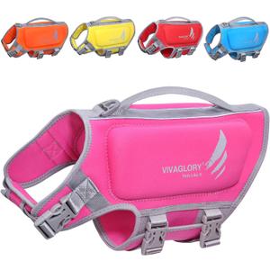VIVAGLORY Lightweight Dog Life Jacket, Pet Life Preserver Life Vest Skin-Friendly Neoprene for Medium Dogs with D-Ring and Quick Release Buckle, Pink (M: 21-25 inch (Ribcage Girth))