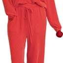SELINK Christmas Pajamas for Women JOLLY Corded Long Sleeve Top and Pants Matching Lounge Set with Pockets (Small, Red)