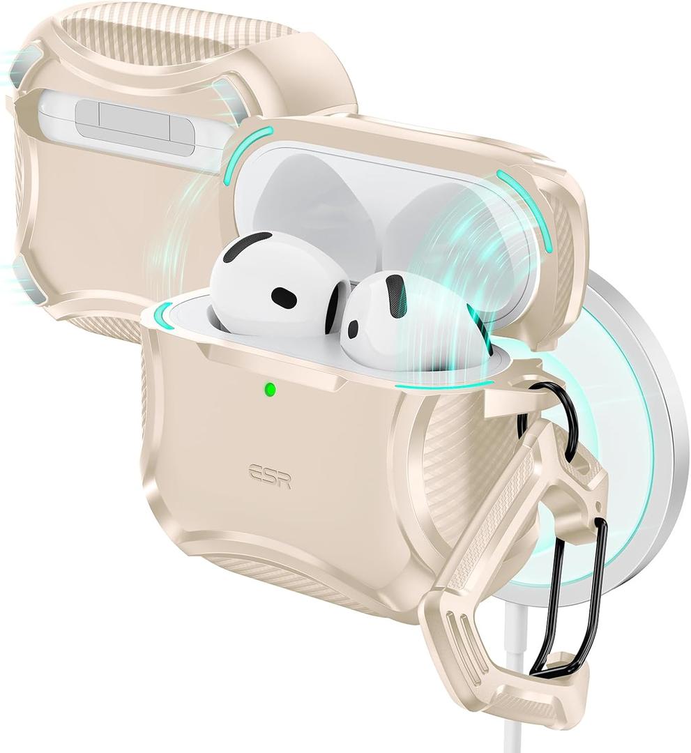 ESR for AirPods 4 Case, Compatible with AirPods 4th Generation Case (2024), Compatible with MagSafe, Powerful Drop Protection, Magnetic Lid, Cyber Series, Desert Titanium