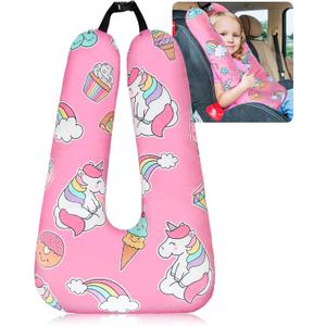 Barydat Car Pillow 28 x 18 Inch Car Travel Pillow Pink Unicorn U Shaped Neck Pillows Sleeping Reading Pillows for Long Distance Soft Washable Airplane Pillow for Adults Head and Body Support