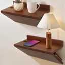 Floating Nightstand, Walnut Wood Floating Bedside Table Z-Shape Wall Mounted Nightstand Small Hanging Night Stands for Bedroom (2, Walnut)